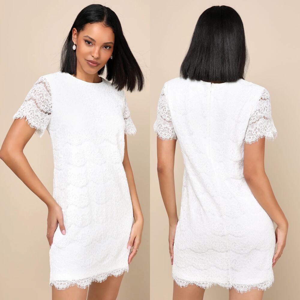 Lulus Take Me to Brunch Ivory Lace Shift Dress